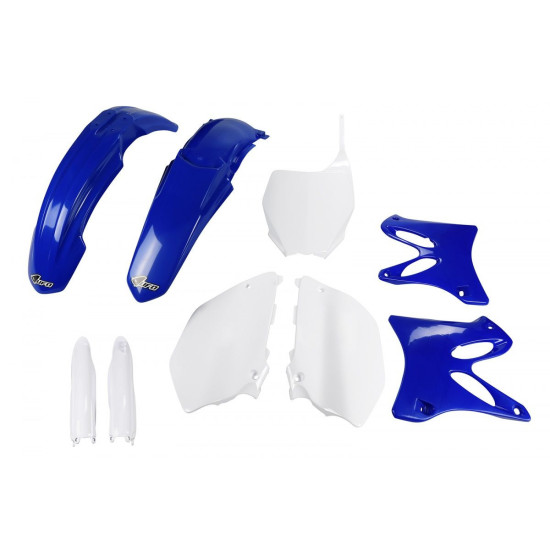UFO PLASTIC SET (FULL KIT) WITH TELESCOPE COVERS (SHOCK ABSORBERS) YAMAHA YZ 125 / 250 '08-'14 COLOR BLUE - WHITE