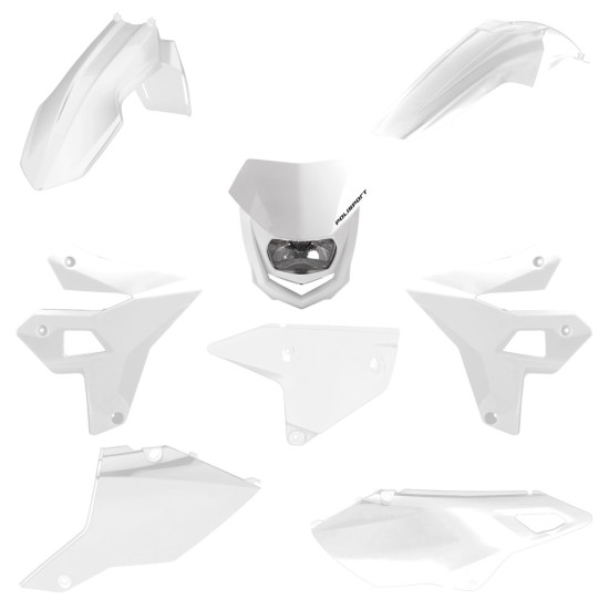 POLISPORT PLASTIKINIS KOMPLEKTAS SUZUKI DR-Z 400 (DRZ400) '00-'25 SU PRIEKINIU ŽIBINTU (ATNAUJINTAS STILIUS), BALTOS SPA