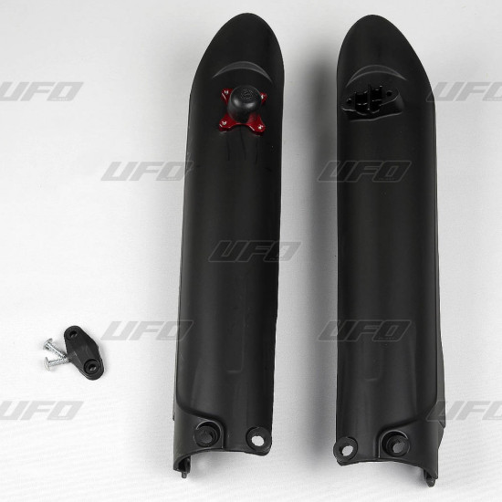 UFO PRIEKINIŲ AMORTIZATORIŲ APSAUGOS KTM SX / SX-F '15-'22, SU UŽRAKTU, JUODOS - PAKEIČIA GG07136001