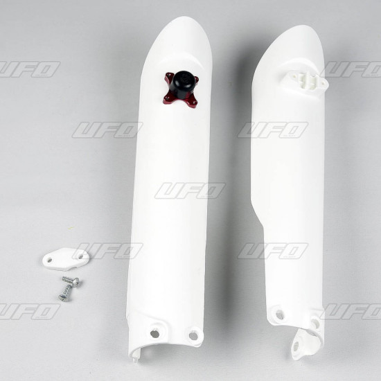 UFO PRIEKINIŲ AMORTIZATORIŲ APSAUGOS KTM SX / SX-F '15-'22, SU UŽRAKTU, BALTOS - PAKEIČIA GG07136041