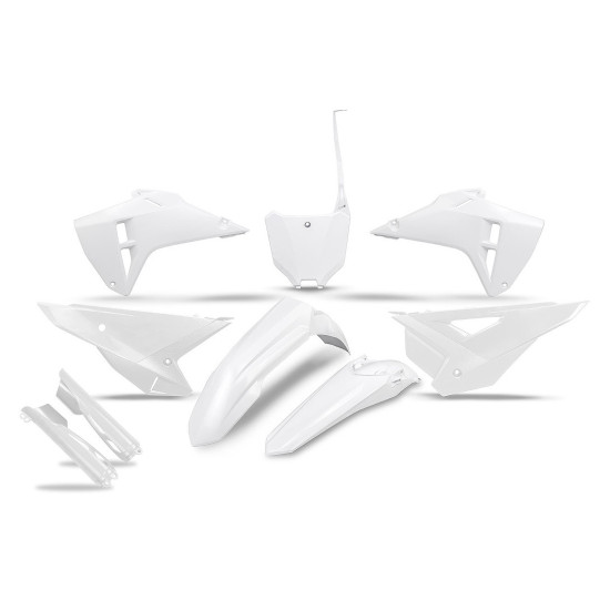 UFO PLASTIKINIS KOMPLEKTAS (PILNAS) SU TELESKOPU (AMORTIZATORIUMI) DANGTELIAIS HONDA CRF 250R / 450R '25-'26 BALTA