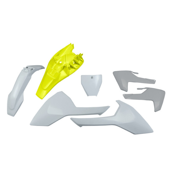 UFO PLASTIC SET HUSQVARNA TC 85 '18-'24 OEM COLOR '23-'24 (WHITE / YELLOW / GRAY) (HU620E999D)