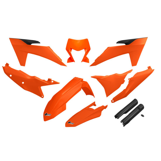 UFO PLASTIC SET (FULL KIT) WITH TELESCOPIC GUARDS (SHOCK ABSORBERS) KTM EXC 150 / 250 / 300 TBI '24-'25, EXC-F 250 / 350