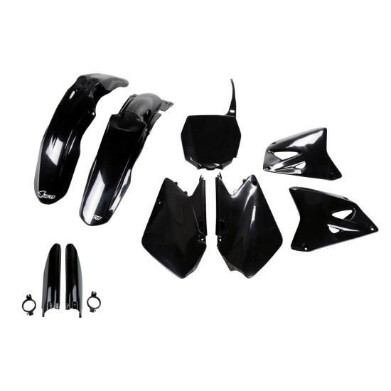 UFO PLASTIC SET (FULL KIT) WITH TELESCOPIC COVERS (SHOCK ABSORBERS) SUZUKI RM 125 / 250 '01-'22 BLACK