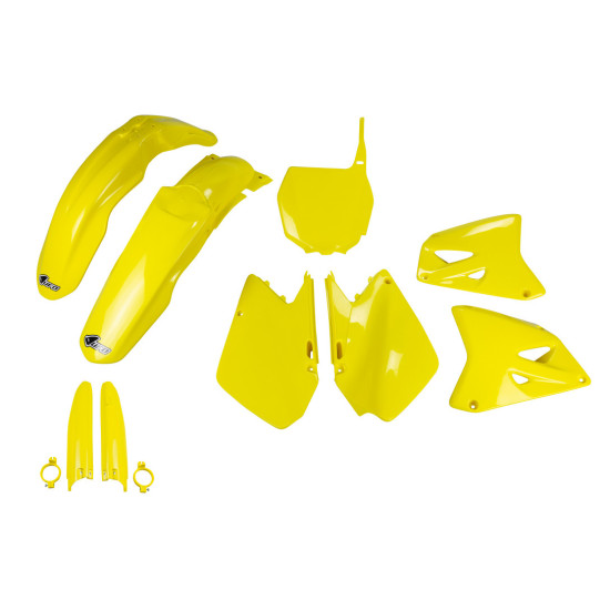 UFO PLASTIC SET (FULL KIT) WITH TELESCOPIC COVERS (SHOCK ABSORBERS) SUZUKI RM 125 / 250 '01-'22 YELLOW