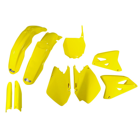 UFO PLASTIC SET (FULL KIT) WITH TELESCOPIC COVERS (SHOCK ABSORBERS) SUZUKI RM 125 / 250 '06-'24 YELLOW