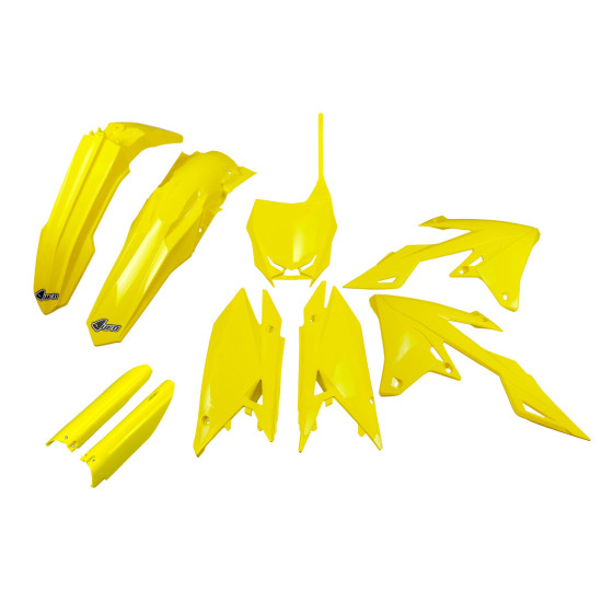UFO PLASTIC SET (FULL KIT) WITH TELESCOPIC GUARDS (SHOCK ABSORBERS) SUZUKI RMZ 250 '19-'25, RMZ 450 '18-'25 YELLOW