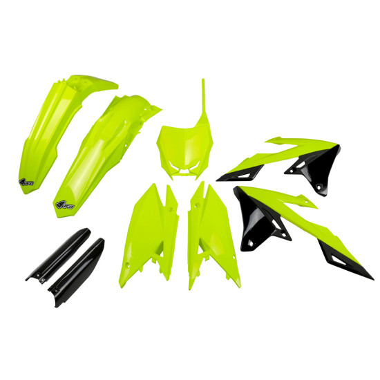 UFO PLASTIC SET (FULL KIT) WITH TELESCOPIC GUARDS (SHOCK ABSORBERS) SUZUKI RMZ 250 '19-'25, RMZ 450 '18-'25 COLOR FLUO Y