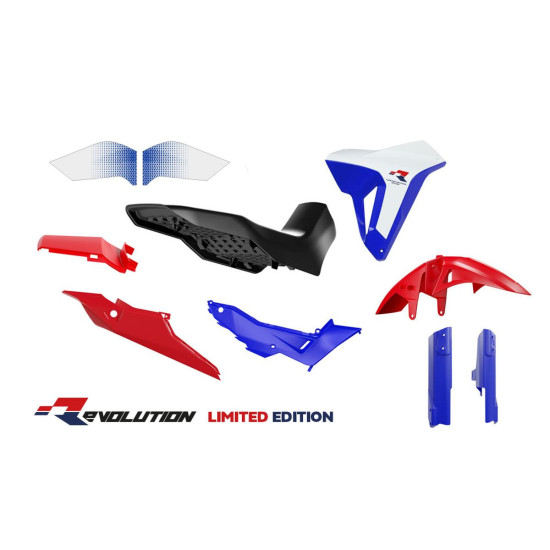 RACETECH (RTECH) PLASTIKINIŲ DALIŲ RINKINYS SU REVOLUTION SĖDYNE HONDA XL 750 TRANSALP '23-'25 SPALVA BALTA / JUODA / RA
