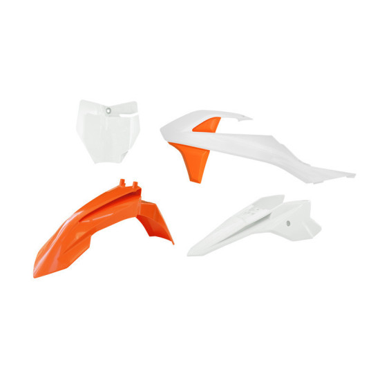 RACETECH (RTECH) PLASTIC SET KTM SX 50 '16-'23, SX-E 3-5 '20-'24 COLOR ORANGE / WHITE (OEM '19-'22)