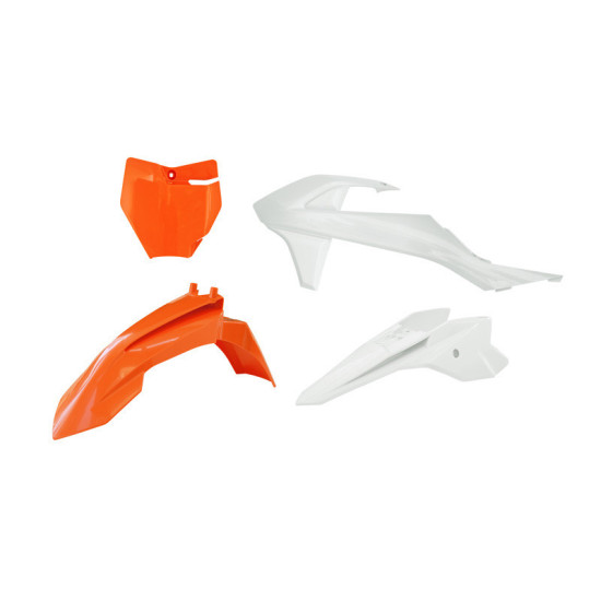 RACETECH (RTECH) PLASTIC SET KTM SX 50 '16-'23, SX-E 3-5 '20-'24 COLOR ORANGE/WHITE (OEM '23)