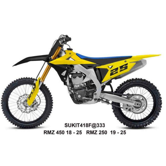 UFO 2025 / 11 PLASTIKINIS KOMPLEKTAS (PILNAS) SU TELESKOPINIU (AMORTIZATORIUMI) DANGTELIAIS SUZUKI RMZ 250 '19-'25, RMZ 