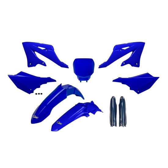 UFO 2025 / 11 PLASTIC SET (FULL KIT) WITH TELESCOPE COVERS (SHOCK ABSORBERS) YAMAHA YZ 125 / 250 '22-'26 COLOR BLUE OEM 