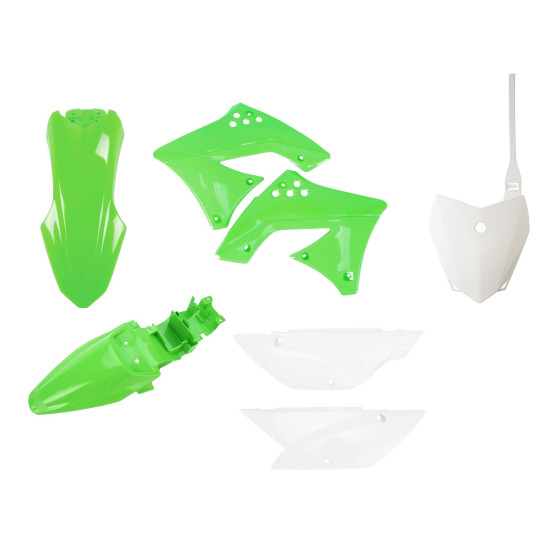 POLISPORT PLASTIC SET KAWASAKI KLX 110 '10-'24 INCLUDING FRONT PLATE (8672700001) COLOR GREEN WHITE OEM