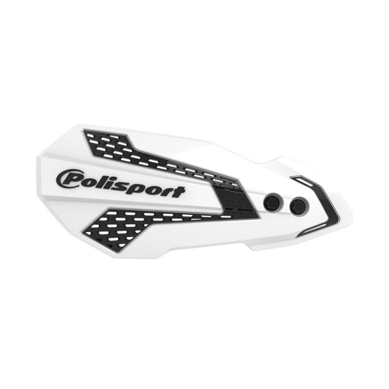 POLISPORT HAND GUARDS (LEAVES) MX FLOW MODEL WITH UNIVERSAL MOUNTING KIT RIEJU MR 250 / 300 '21-'25 COLOUR WHITE BLACK