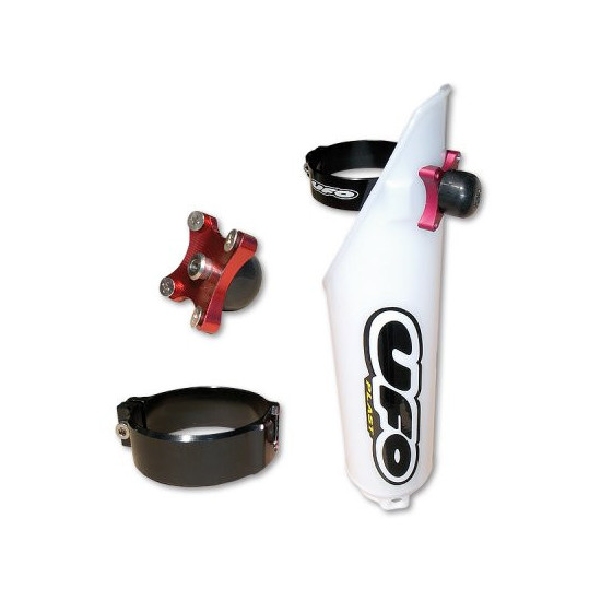 UFO FRONT SHOCK ABSORBER COVERS SUZUKI RM 125 / 250 '07-'26, RMZ 250 '07-'26, RMZ 450 '07-'14 WITH LOCKING, WHITE