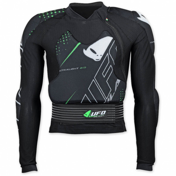 UFO chest protector ULTRALIGHT 2.0 BODYGUARD color black/white/green FLUO size M (CE LEVEL 2)