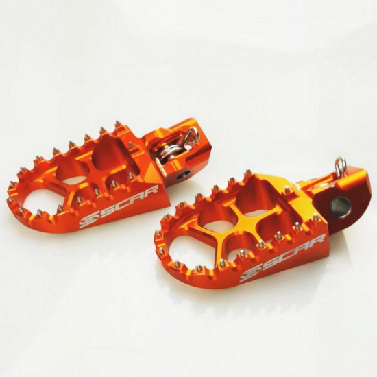 SCAR RACING ALUMINUM FOOTRESTS PEGS EVO KTM SX / SXF / EXC ORANGE