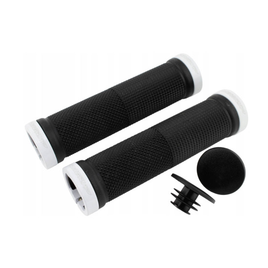 PROGRIP RANKENĖLĖS PG999 ATV / HIDROCIKLINIAI MOTOCIKLIAI / MTB (22+22MM, ILGIS 120MM) JUODOS SU BALTU FIKSAVIMU (999-10