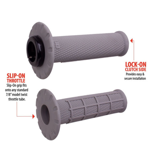 ODI BEKELĖS RANKENĖLIŲ VALIKLIS HALF WAFFLE UNIVERSAL LOCK-ON GRIP SET PILKOS