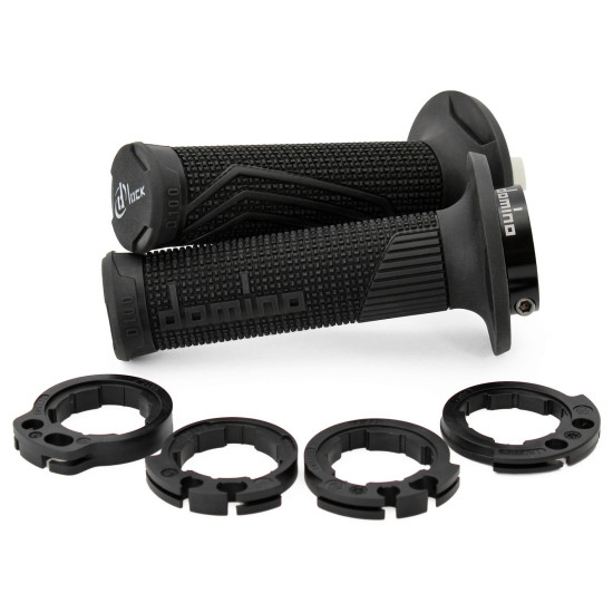 DOMINO BEKELĖS D-LOCK RANKENĖLĖS (SU AKCELSINO RITINĖLIO ADAPTERIAIS - KTM, HUSQVARNA, GASGAS, HONDA, KAWASAKI, SUZUKI, 