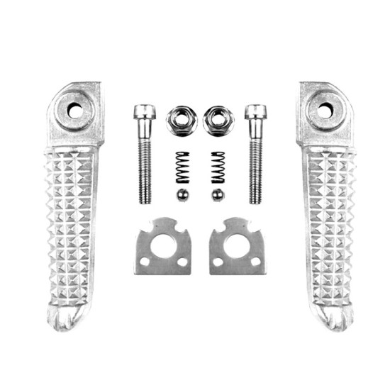 BIKETEC PARTS KELEIVIO PĖDŲ ATRAMA KOMPLEKTAS SU LAIKIKLIAIS YAMAHA YZF R1 '02-12, YZF R6 '03-11 SIDABRINĖS SPALVOS