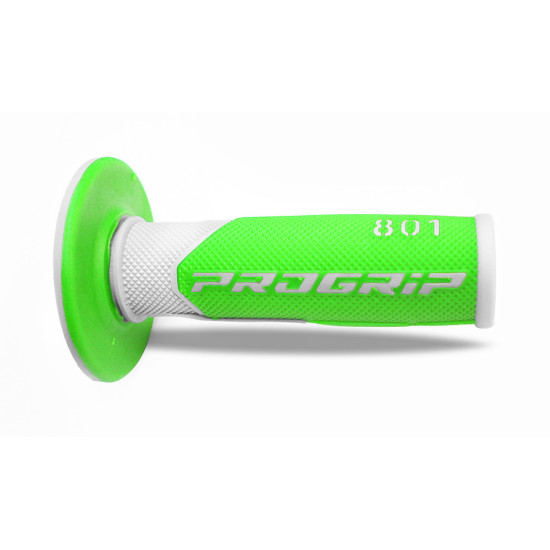 PROGRIP PG801 OFF ROAD GRIPS (22+25MM, 115MM LENGTH) WHITE / GREEN FLUO (TWO-COMPONENT) (801-241) (PG801WH / GRF)