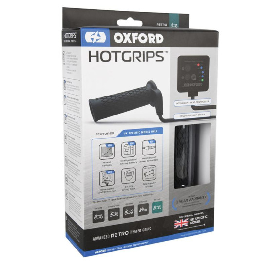 OXFORD PREMIUM RETRO HEATED GRIPS FOR MOTORCYCLES WITH CONTROL PANEL FOR 22MM HANDLEBAR (EL)