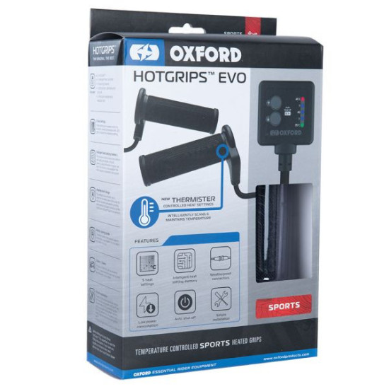 OXFORD ŠILDOMOS RANKENOS EVO SPORT MOTOCIKLUI SU VALDYMO PANELIU IR TERMOSTATU VAIRUI 22 MM ILGIO 114-123 MM (EL)