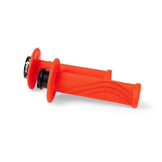RACETECH (RTECH) R20 LOCK-ON GRIPS (22+25MM) NEONINĖ ORANŽINĖ + 8 RITINĖS ADAPTERIAI