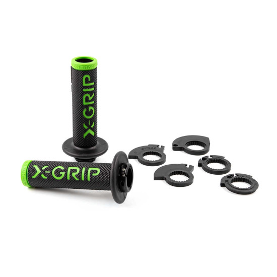 X-GRIP PROMOTION GRIPS BRAAAAP GRIPS LOCK-ON-GRIP (WITH GASKET ROLLER ADAPTERS) GREEN OPEN END (WITH A HOLE) COLOUR GREE