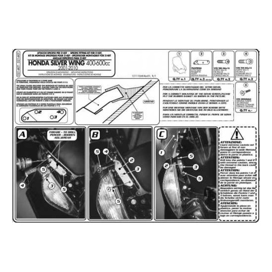 KAPPA WINDSHIELD MOUNT 214DT HONDA SILVERWING 400-600CCM (01-10)