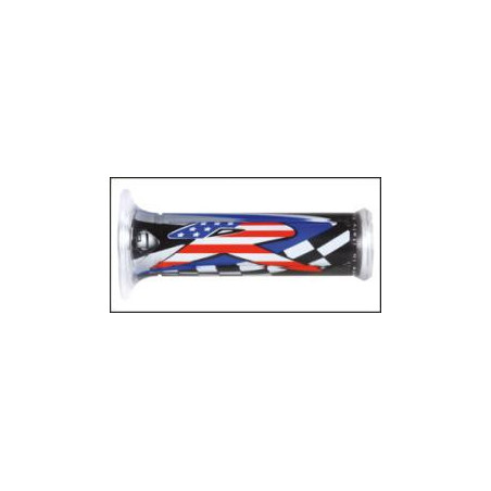 HARRI'S SALE 01687-RUSA USA GRIPS (125MM / 22MM) WITH HOLE COLOR RED / BLUE / WHITE
