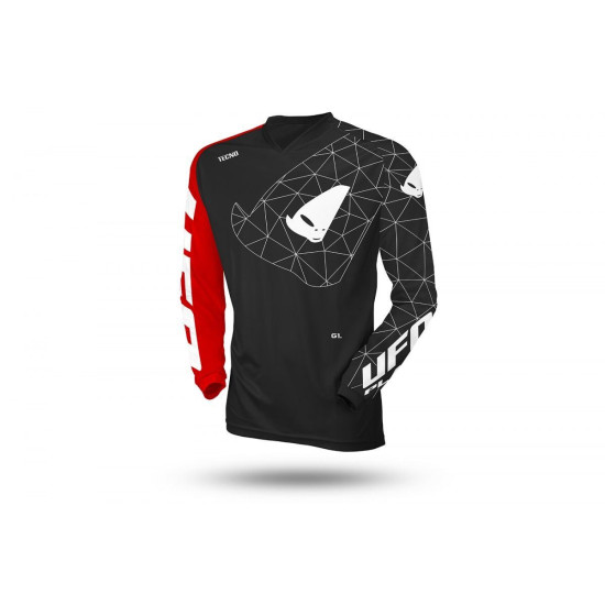 UFO MARŠKINĖLIAI TECNO JERSEY CROSS SPALVA JUODA RAUDONA XL DYDIS