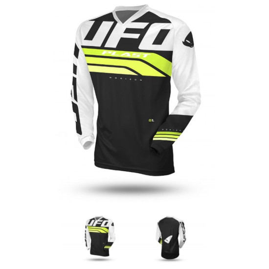 UFO T-SHIRT HORIZON JERSEY CROSS COLOR BLACK WHITE YELLOW FLUO SIZE XXXL