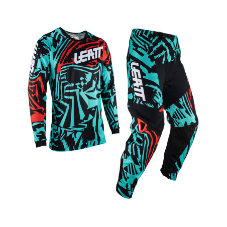 LEATT (2023) rinkinys (komplektas) marškinėliai + kelnės MOTO RIDE KIT 3,5 JUNIOR FUEL spalva mėlyna/juoda/raudona dydis M 130/1
