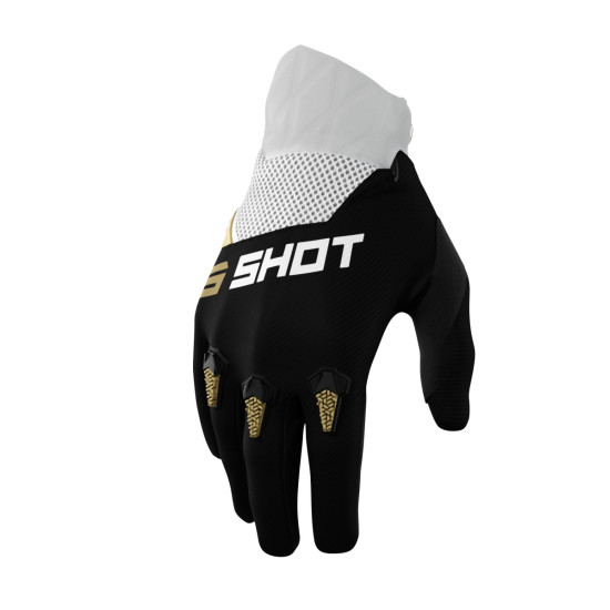 SHOT RACING SALE MOTO DEVO GOLD GLOVES COLOR BLACK / WHITE / GOLD SIZE 11