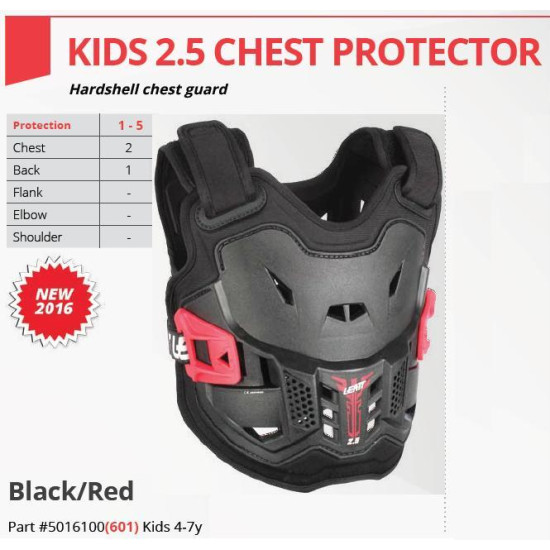 LEATT (2022/2023) chest protector CHEST PROTECTOR 2.5 KIDS BLACK color black/red (4-7 LAT, 110-134 CM)
