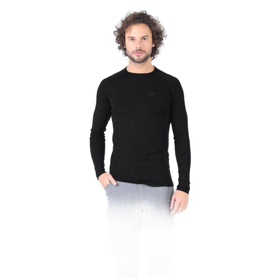 WOOLONA REMUS VYRIŠKI TERMOAKTYVŪS MARŠKINĖLIAI ILGOMIS RANKOVĖMIS (100 % MERINO VILNA), JUODA SPALVA, XL DYDIS