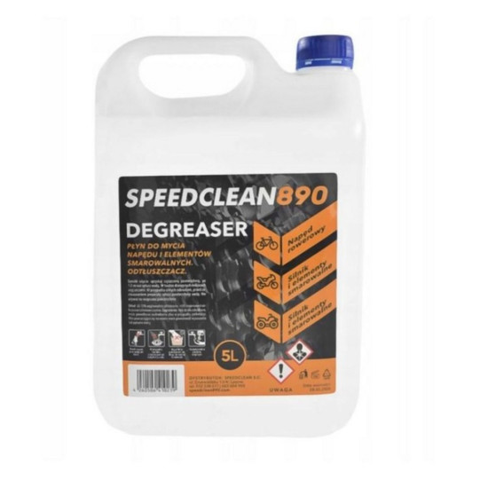 SPEEDCLEAN 890 RIEBALŲ ŠALINIMO SKYSTIS MOTOCIKLŲ IR DVIRAČIŲ PAVARŲ DĖŽIŲ, VARIKLIŲ IR TEPAMŲ ELEMENTŲ VALYMUI. TALPA 5