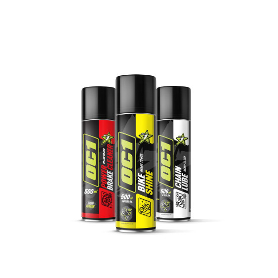 OC1 RINKINYS AREOSOLS Dviračių blizgesys 500 ml + Grandinės tepalas 500 ml + Galingas stabdžių valiklis 500 ml (AKC)