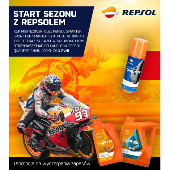 AKCIJA REPSOL 4T SMARTER SINTETINIS VARIKLIO ALYVA 10W40 1L (4 VNT.) MA2 SINTETINIS + REPSOL QUALIFIER GRANDINIŲ TEPALAS
