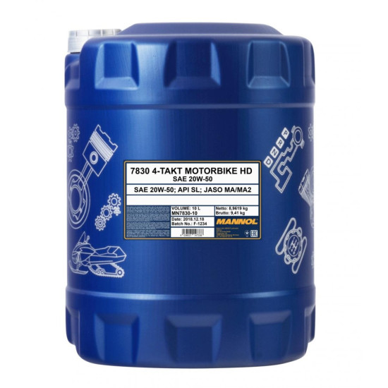 MANNOL ENGINE OIL 4T MOTORBIKE HD 20W50 10L V-TWIN MA2 SEMISYNTHETIC (7830)