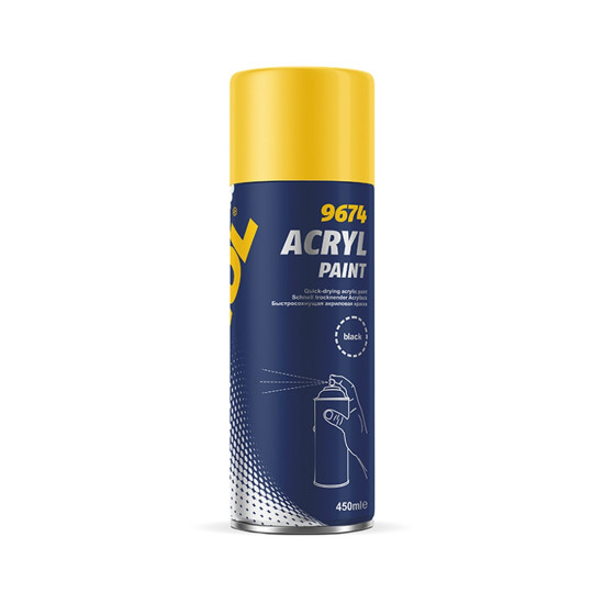 MANNOL AKRILINIAI JUODI DAŽAI 450 ML - PURŠKIAMI DAŽAI MATINIS JUODAS (9674) (24)