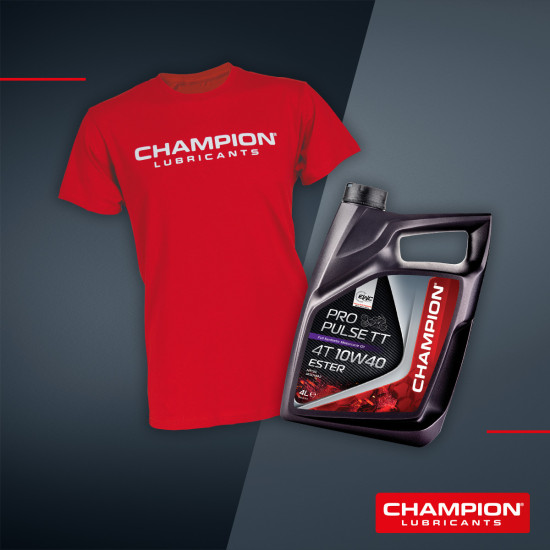 CHAMPION MOTOR OIL PROPULSE TT 4T 10W40 ESTER 4L MA2 SYNTHETIC (AKC) T-SHIRT L