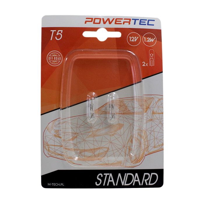 POWERTEC M-TECH lemputė 12V 1.2W W2X4 6D T5 standartinė (2 vnt.)