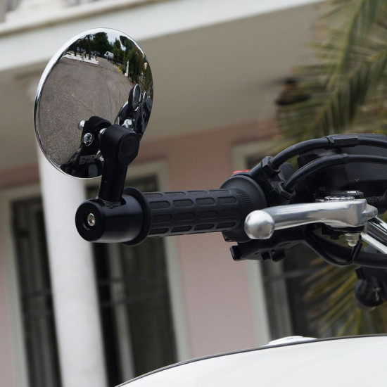 FAR HANDLEBAR END MIRROR "CAFE RACER" RIGHT/LEFT SILVER