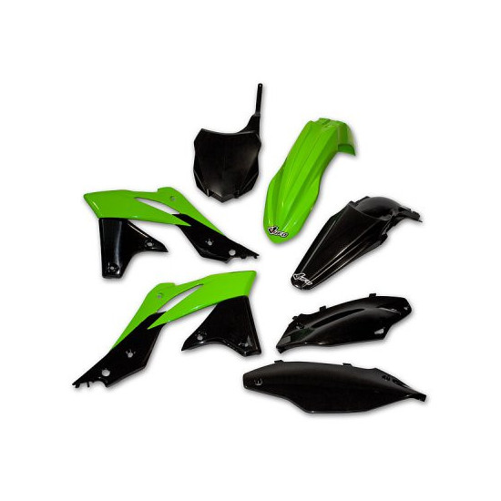 UFO PLASTIKINIŲ DALIŲ RINKINYS KAWASAKI KXF 250 '13-'16, ORIGINALI SPALVA (ŽALIA/JUODA) (KA219E999)