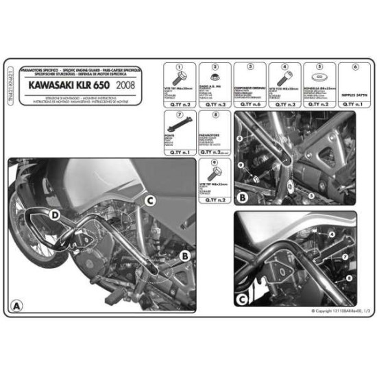 KAPPA ENGINE GUARDS KAWASAKI KLR 650 07-'21 BLACK