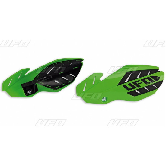 UFO HAND GUARDS FLAME KAWASAKI KXF 250 / 450 '13-'17, COLOR GREEN / BLACK (WITH MOUNTS) - REPLACES KA04745026
